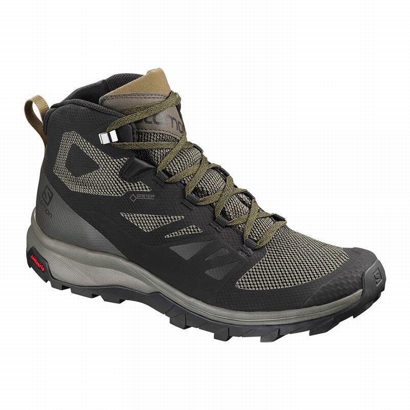 Salomon Singapore Mens Hiking Boots - OUTLINE MID GORE-TEX Black/Brown | 92017-OKBZ